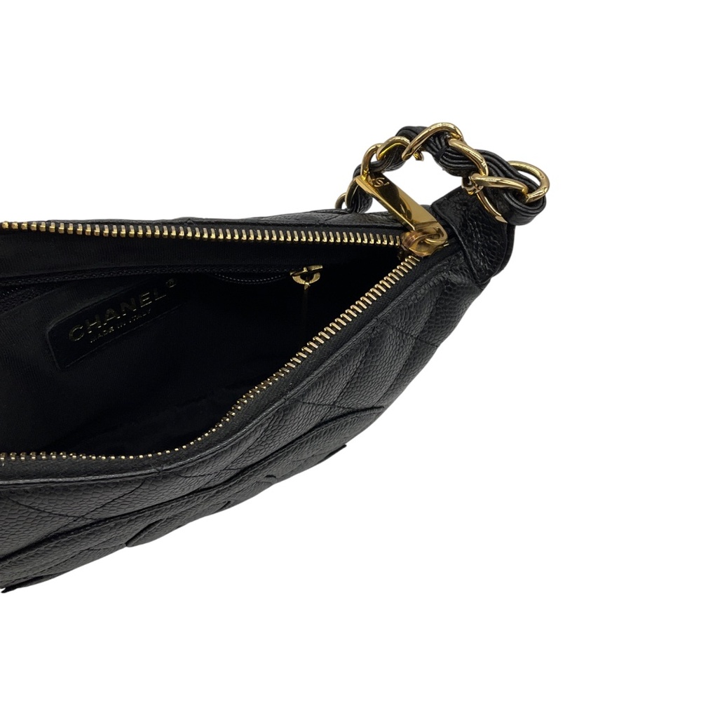 CHANEL BLACK / GOLD HARDWARE CC LOGO QUILTED CAVIAR LEATHER TIMELESS POCHETTE SH - Picture 12 of 16